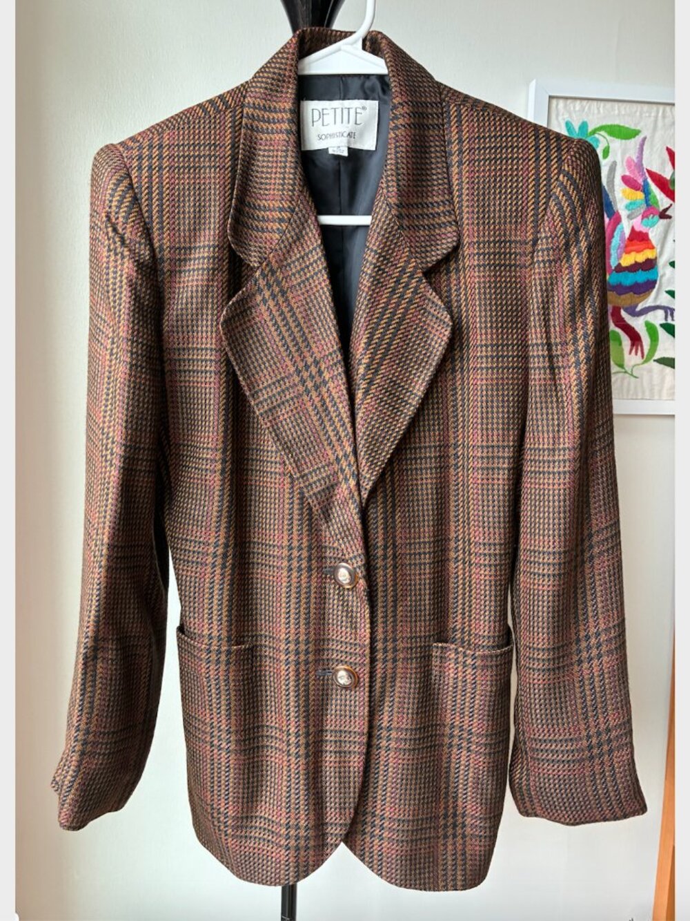 Petite Sophisticate Vintage Brown Pattern Shoulder Pad Blazer - Fits like an XS